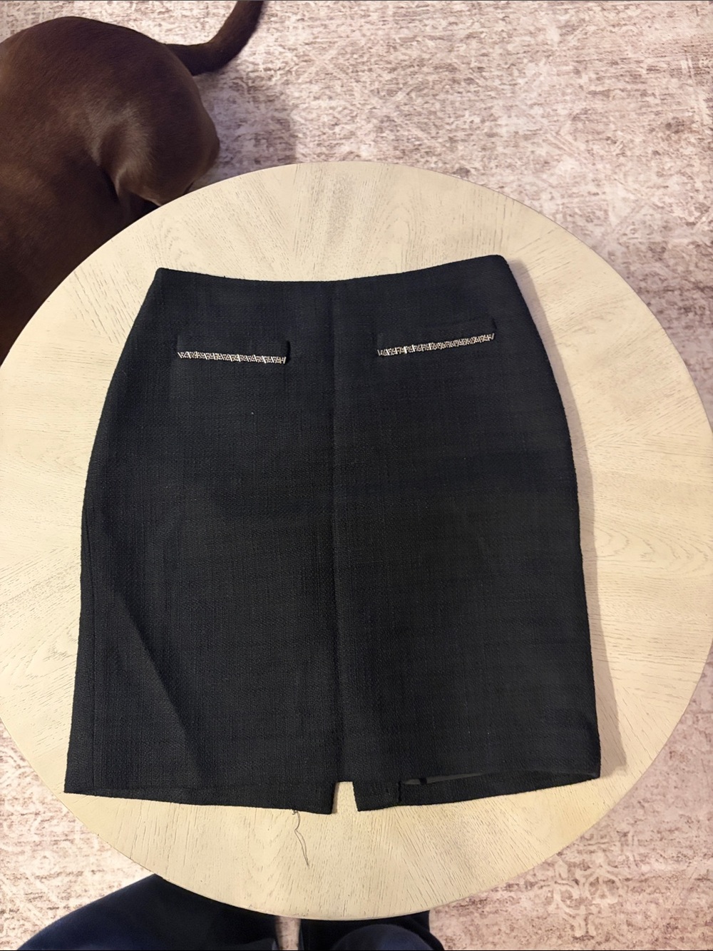 Karl Lagerfeld Black Tweed Pencil Skirt with Chain Trim